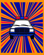 Retro Police Car Burst Rug