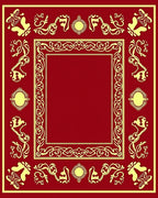 Crimson Amber Sun Floral Border Rug