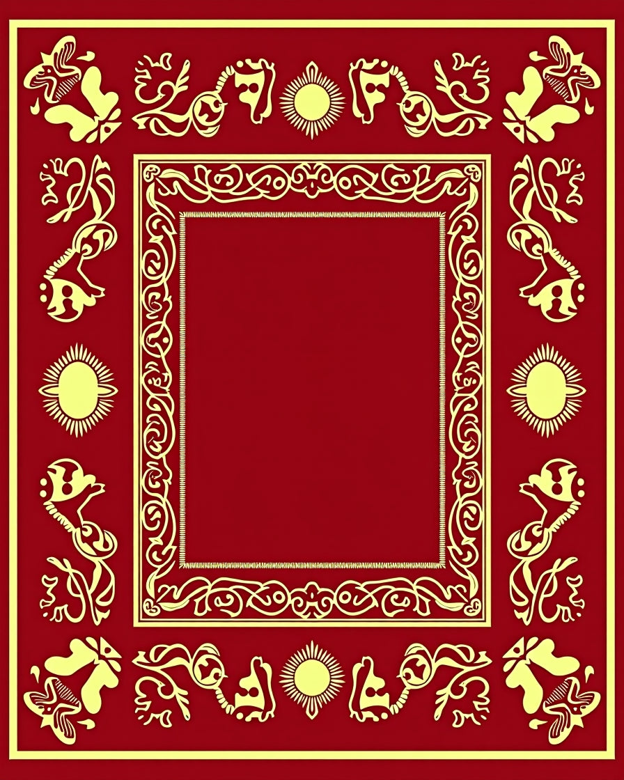 Crimson Amber Sun Floral Border Rug