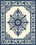 Deep Blue Floral Medallion Border Rug