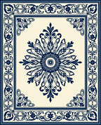 Deep Blue Floral Medallion Border Rug