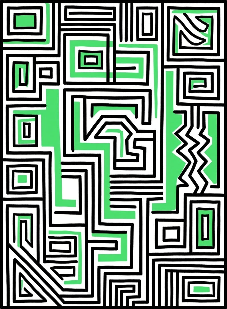 Abstract Maze Green Black Square Rug
