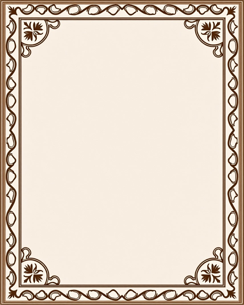 Brown Floral Bordered Ivory Cream Frame Rug