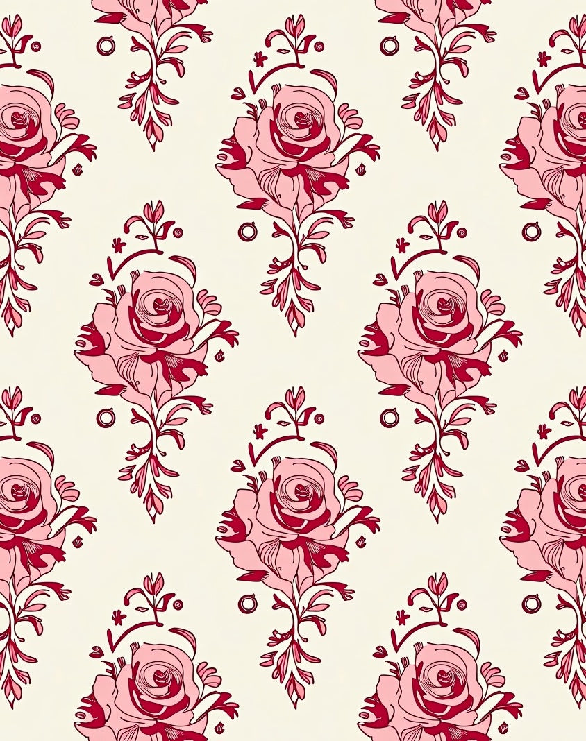 Classic Pink Rose Damask Collection Rug