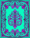 Vibrant Magenta Floral Scroll Border Rug