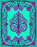 Vibrant Magenta Floral Scroll Border Rug
