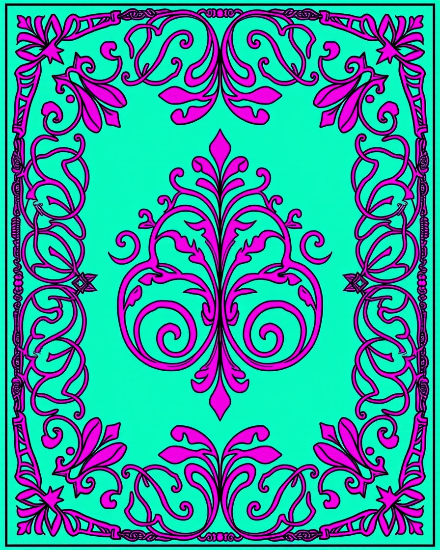Vibrant Magenta Floral Scroll Border Rug