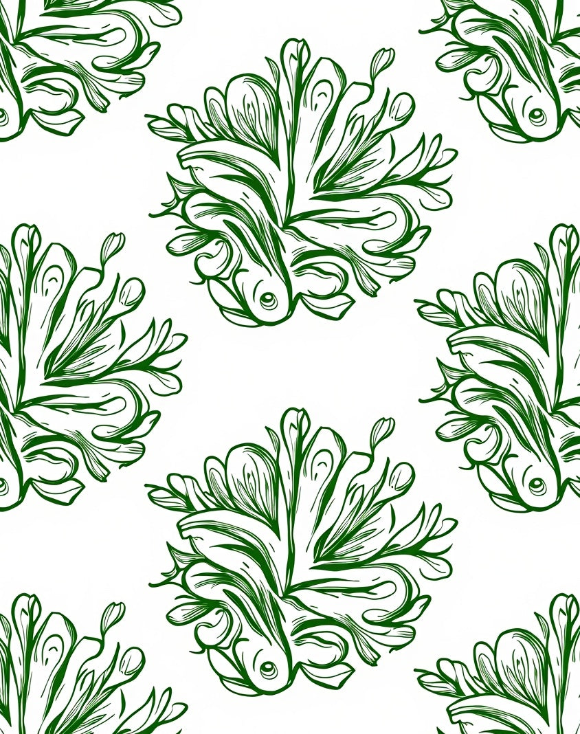 Green Watercolor Koi Fish Medallion Rug