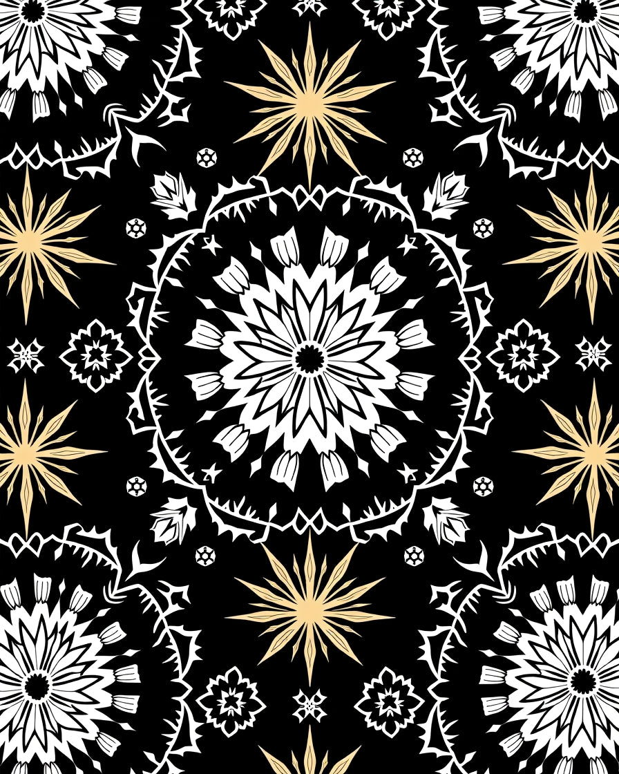 Black White Gold Starburst Medallion Rug