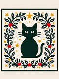Black Cat Stars Floral Wreath Rug