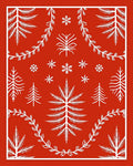 Crimson and White Winter Forest Snowflakes Rug