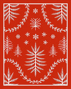 Crimson and White Winter Forest Snowflakes Rug
