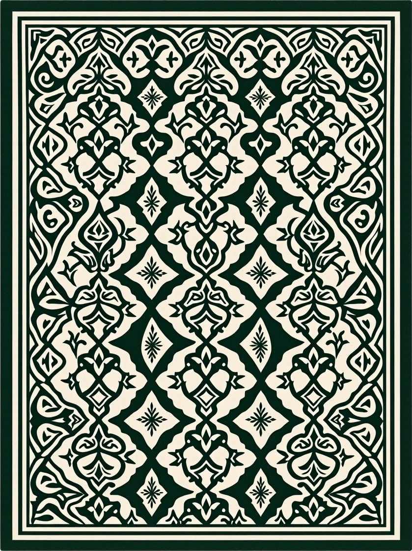 Cream And Forest Green Medallion Rug