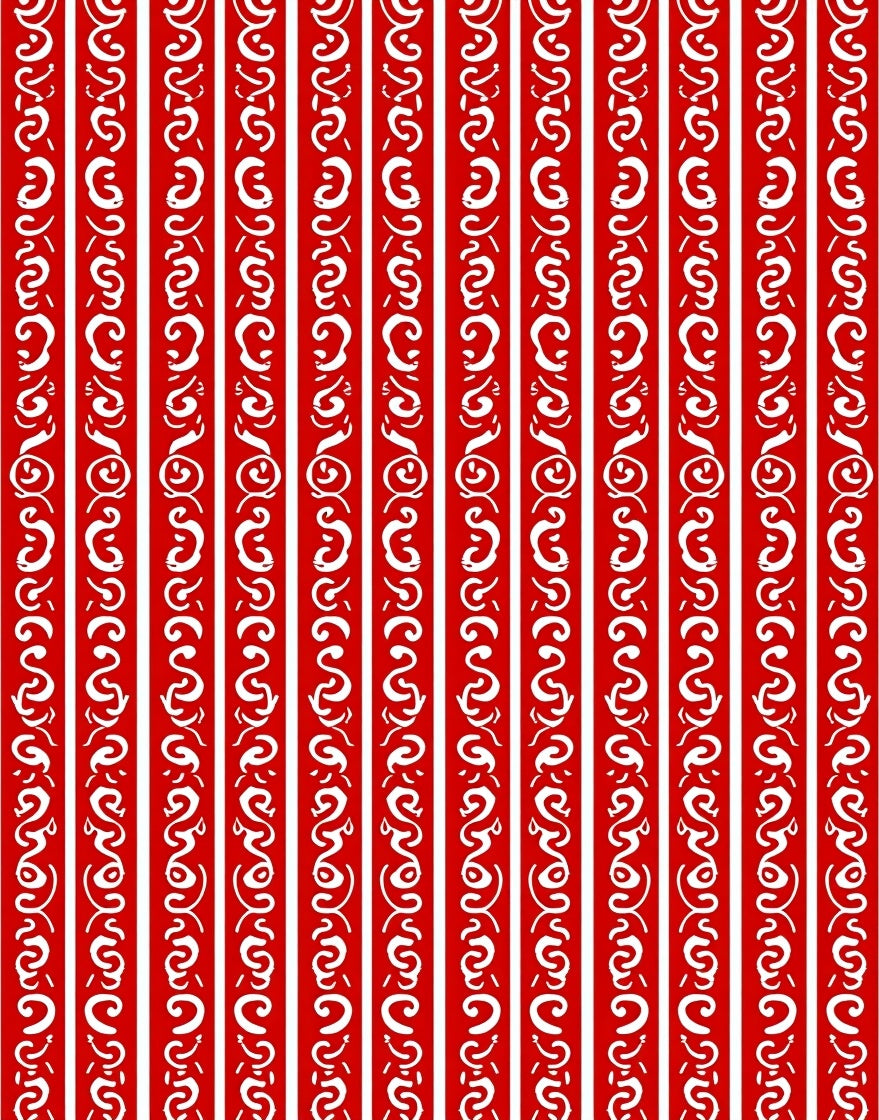 Crimson White Vertical Scroll Stripe Rug