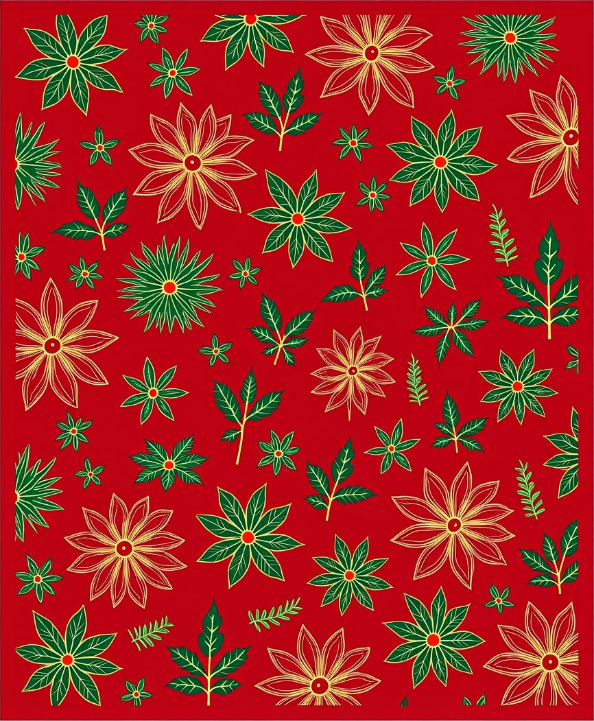 Red Floral Poinsettia Starburst Arrangement Rug