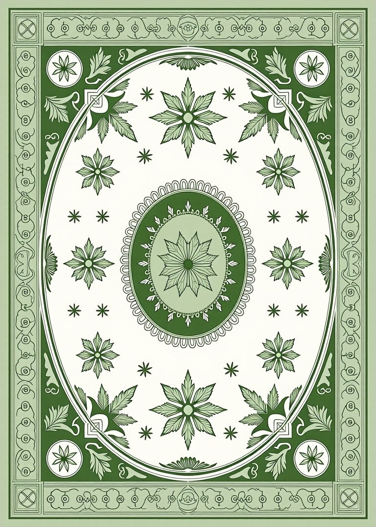 Emerald Green Floral Medallion Oval Rug