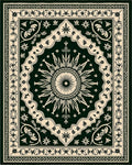 Dark Green Cream Sunburst Medallion Rug