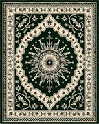 Dark Green Cream Sunburst Medallion Rug