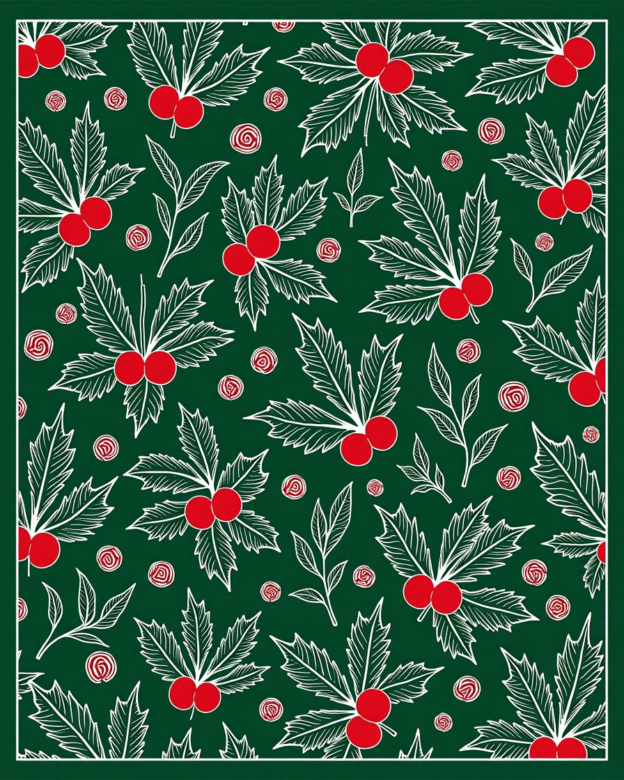 Festive Green Holly Berry Sprigs Rug