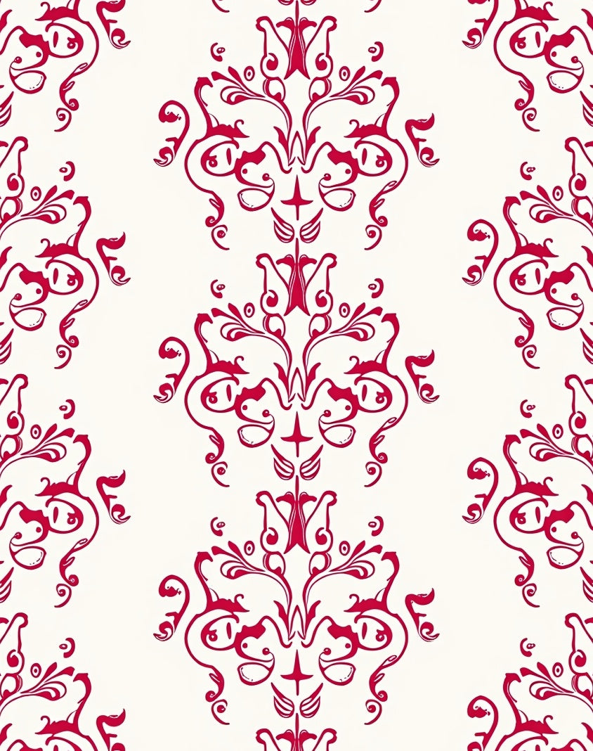Crimson Rococo Scrollwork Ornament Rug