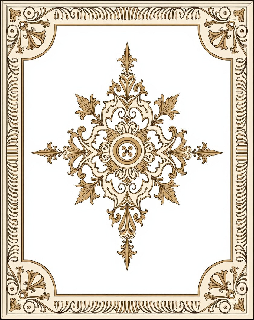 Ornate Gold Scrollwork Centerpiece Frame Rug