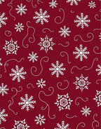 Crimson White Snowflake Swirl Rug