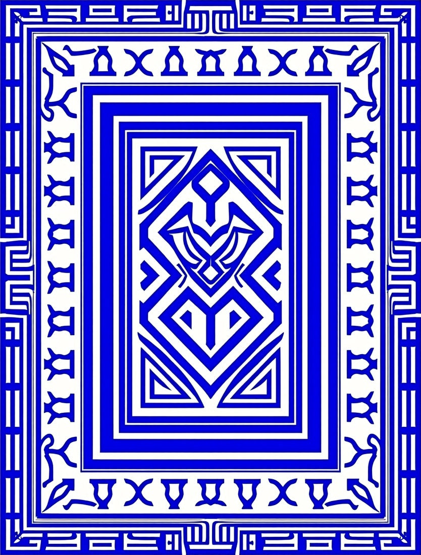 Bold Blue Geometric Tribal Medallion Rug
