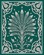 Emerald Green White Foliage Frame Rug