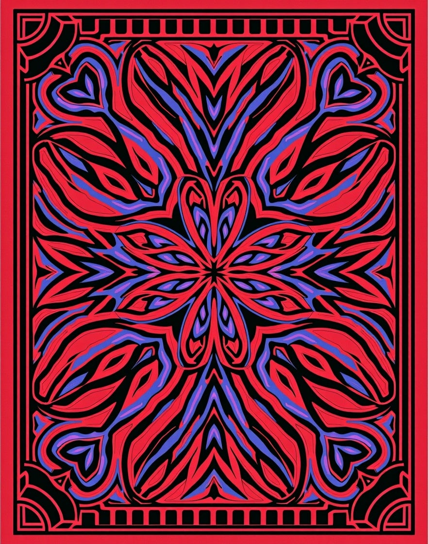 Vibrant Red Purple Abstract Radial Art Rug