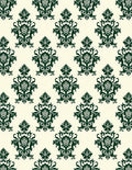 Dark Green Crested Damask Cream Background Rug