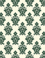 Dark Green Crested Damask Cream Background Rug
