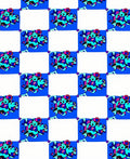 Abstract Blue Floral Checkered Rug