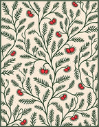 Crimson Floral Fern Branch Rug