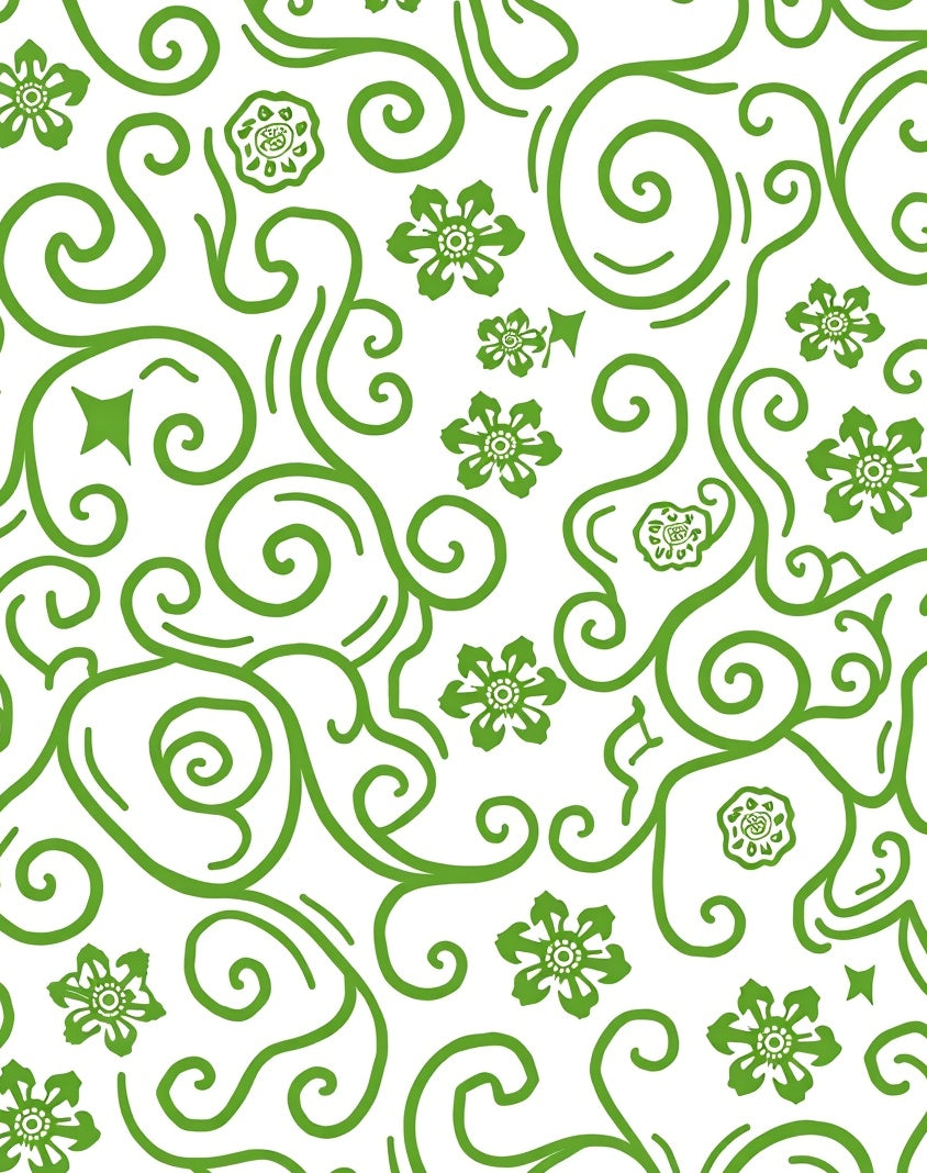 Whimsical Green Floral Swirl Rug