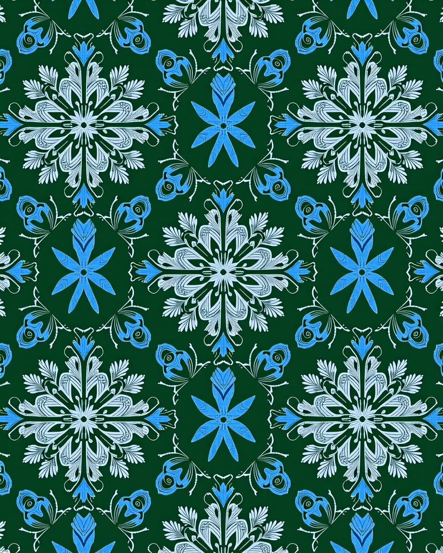 Emerald Blue Floral Medallion Mandala Rug
