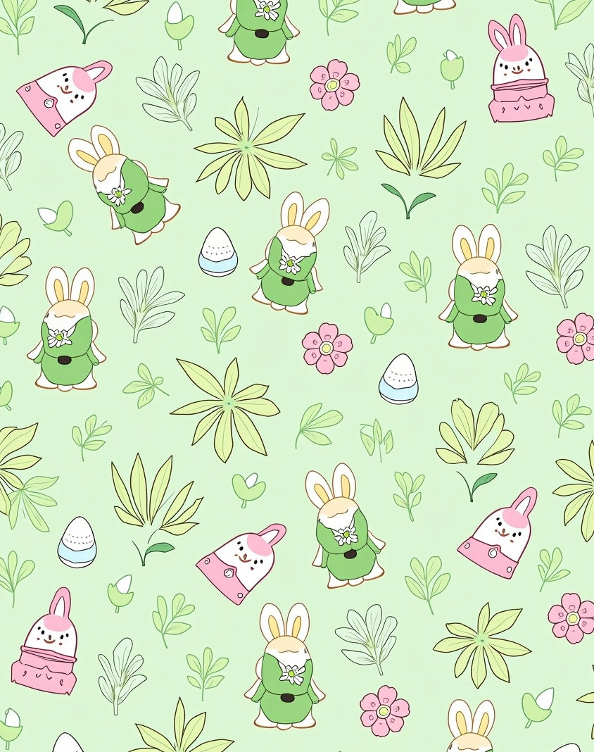 Charming Pink Green Bunny Spring Floral Rug