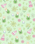 Charming Pink Green Bunny Spring Floral Rug