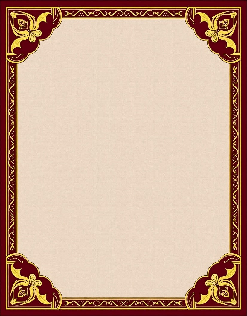 Deep Crimson Golden Floral Border Rug