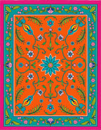 Vibrant Orange Floral Garden Rug