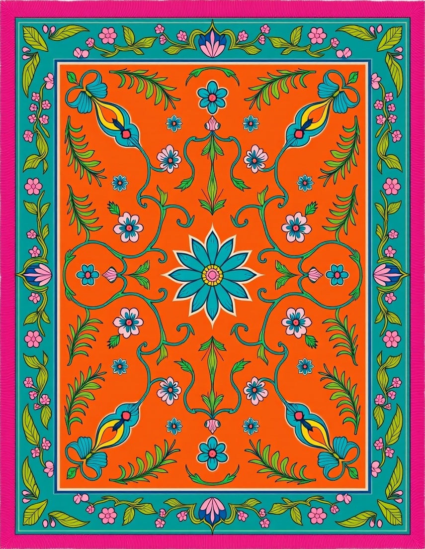 Vibrant Orange Floral Garden Rug