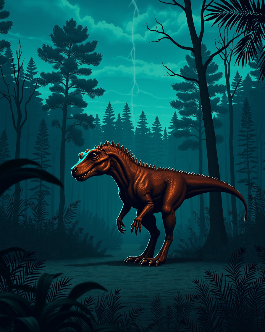 Prehistoric Jungle Dinosaur Lightning Storm Rug