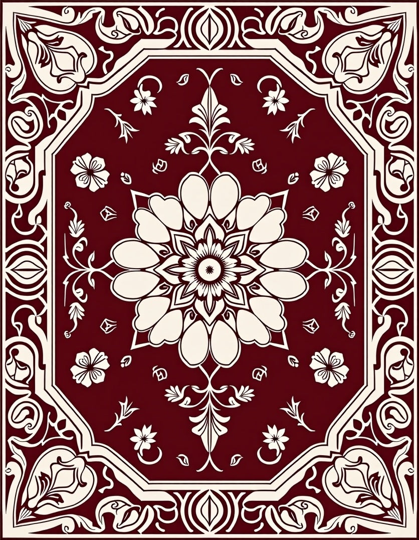 Crimson Botanical Emblem BorderRug Rug