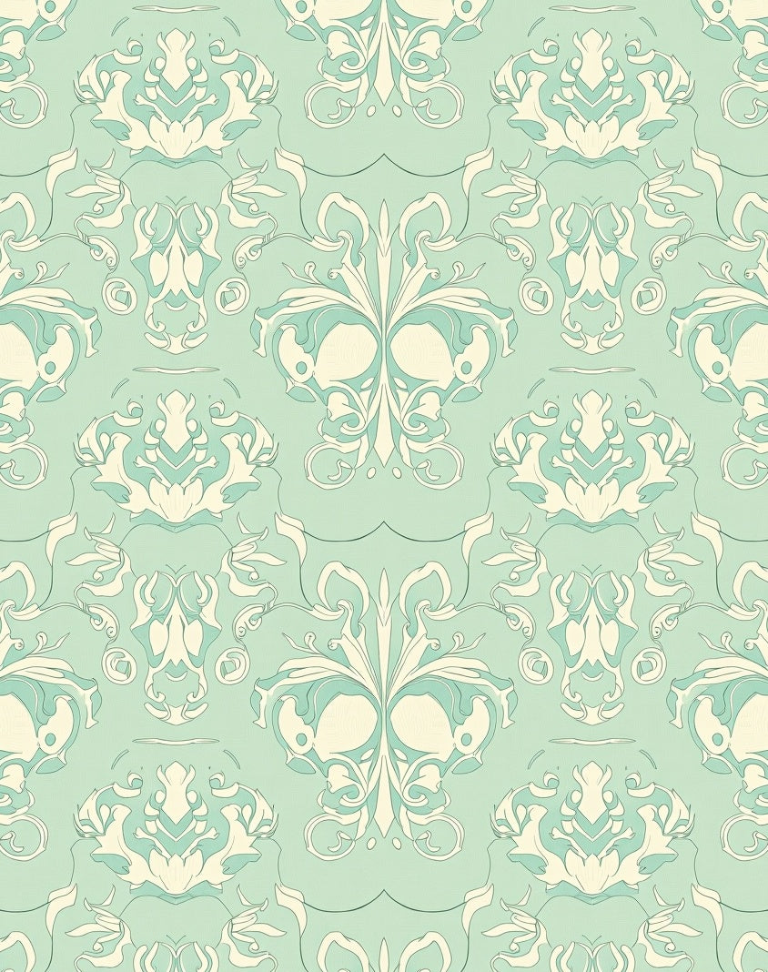 Calming Mint Cream Scrollwork Motif Rug