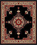 Black Red Cream Medallion Floral Border Rug