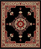 Black Red Cream Medallion Floral Border Rug