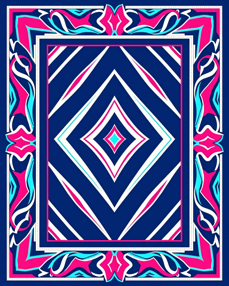 Bold Blue Fuchsia Abstract Diamond Rug