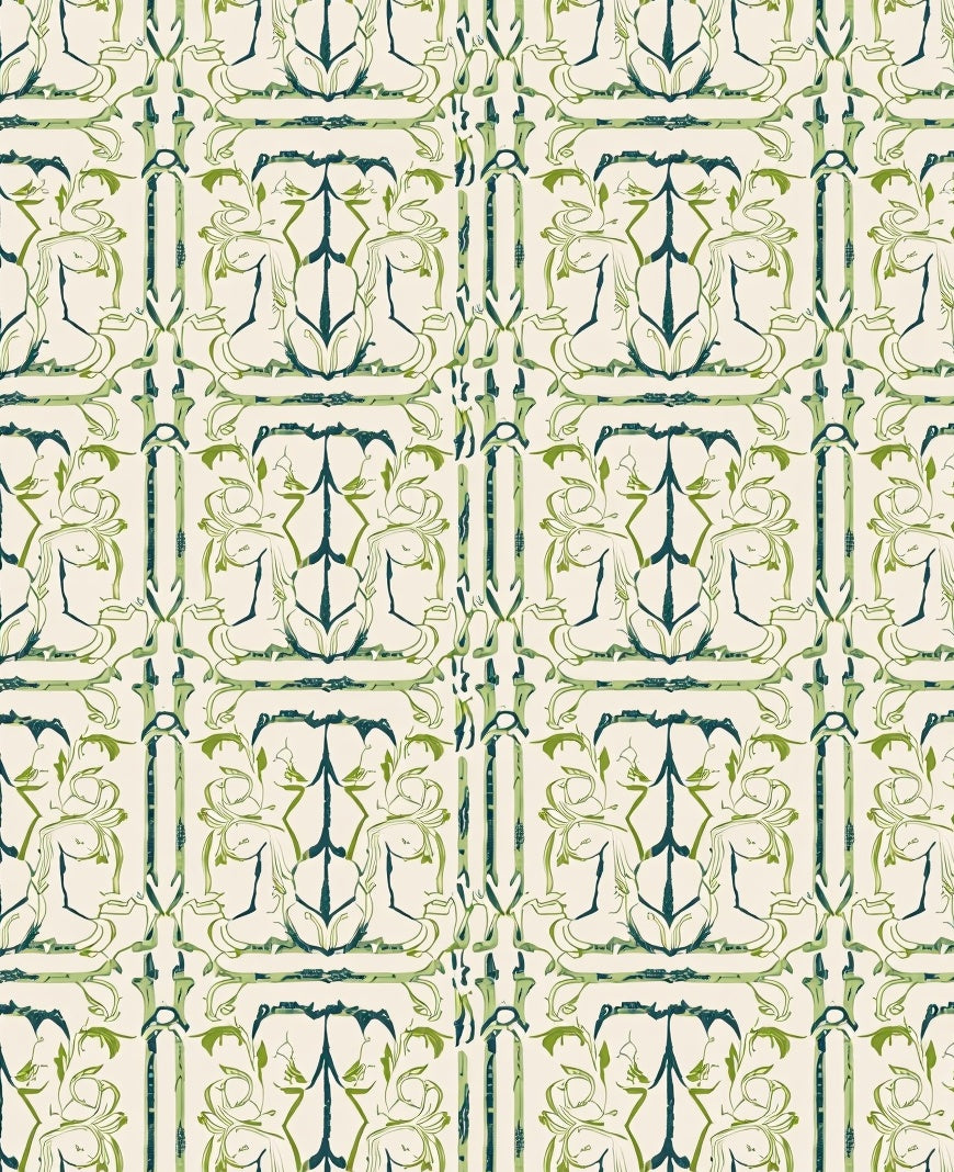Verdant Ivory Art Nouveau Floral Rug