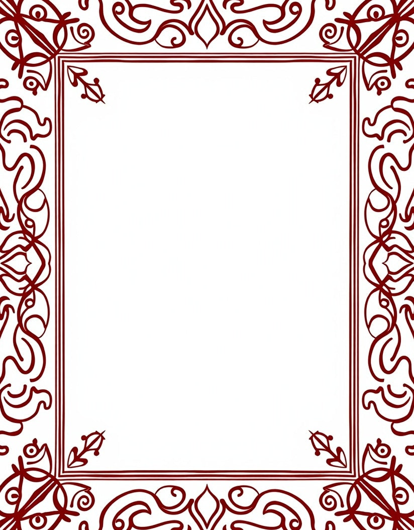 Deep Red Scrollwork Border Rug
