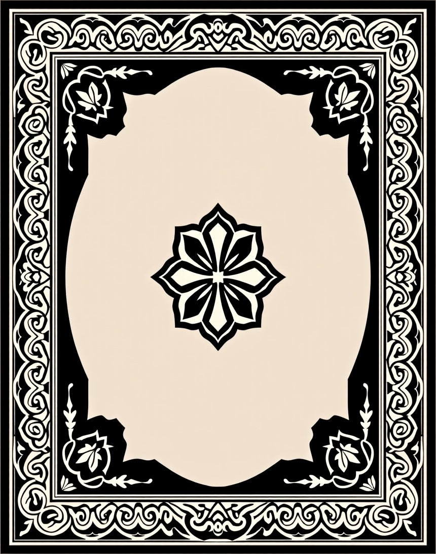 Black Ivory Floral Crested Frame Rug