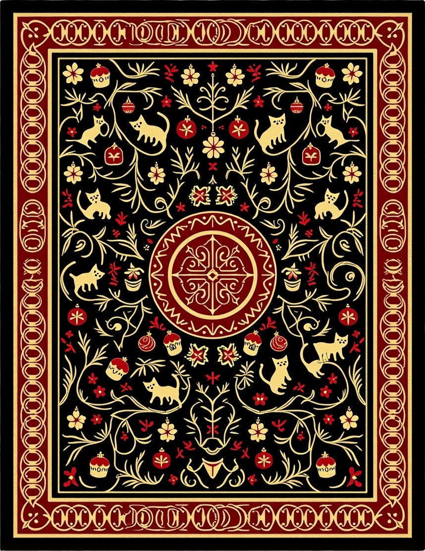 Regal crimson and gold cat floral Rug